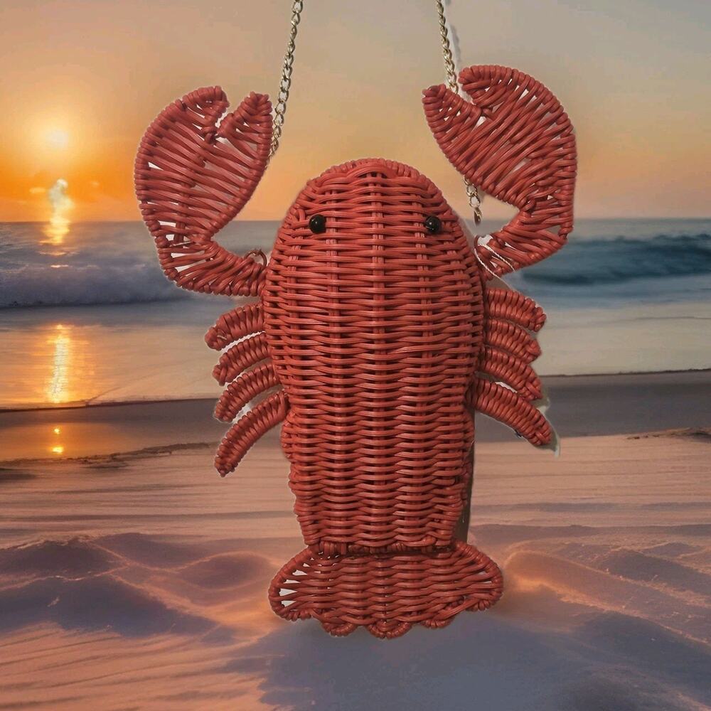 NWT Tommy Bahama Wicker Lobster Purse Straw Handbag Beach Bag Novelty Tropical